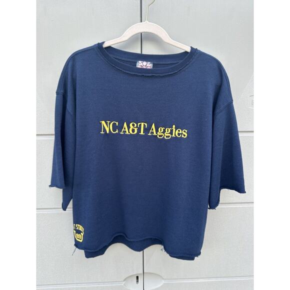 Free People Movement x Summer Class NC A&T Aggie Boxy Crop Top Crewneck XS Navy - Picture 2 of 11
